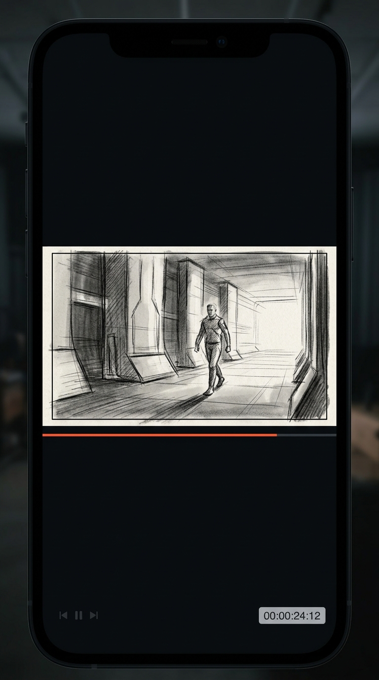Animatic frame — Vertical preview, playhead to time